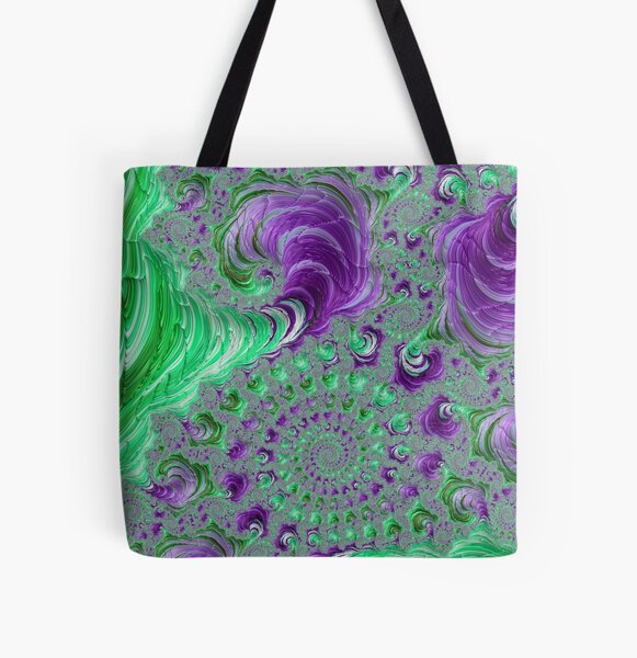 Purple and Green Fractal All Over Print Tote Bag