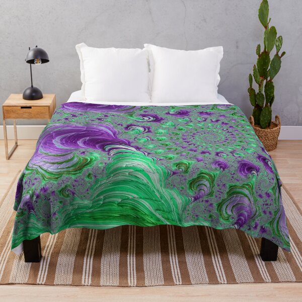 Purple and Green Fractal Throw Blanket