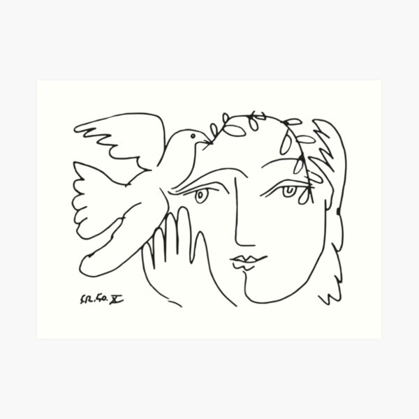 Pablo Picasso Dove and Face Artwork, For Tshirts Prints Posters Men Women Kids Art Print