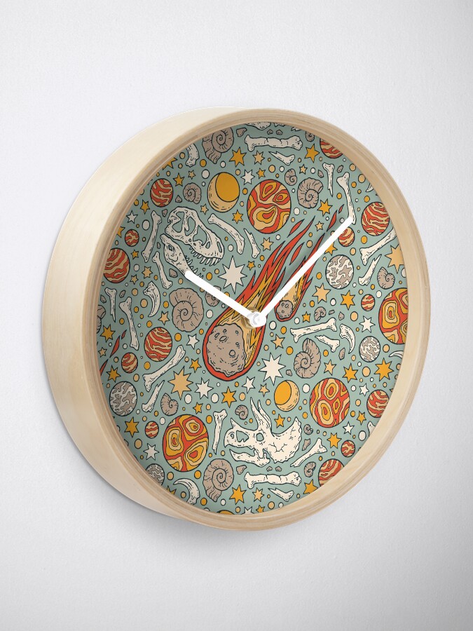 Thumbnail 2 of 4, Clock, The Asteroid & the Omega | Dinosaur Fossil Space Art designed and sold by OMEGAFAUNA.
