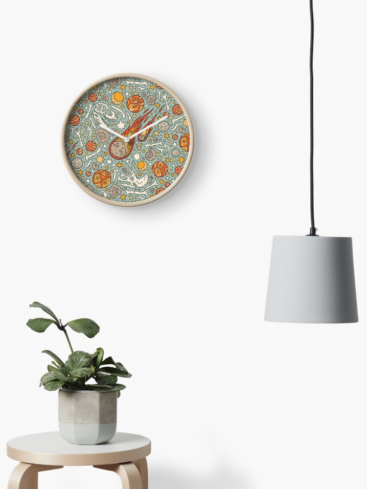 Thumbnail 1 of 4, Clock, The Asteroid & the Omega | Dinosaur Fossil Space Art designed and sold by OMEGAFAUNA.