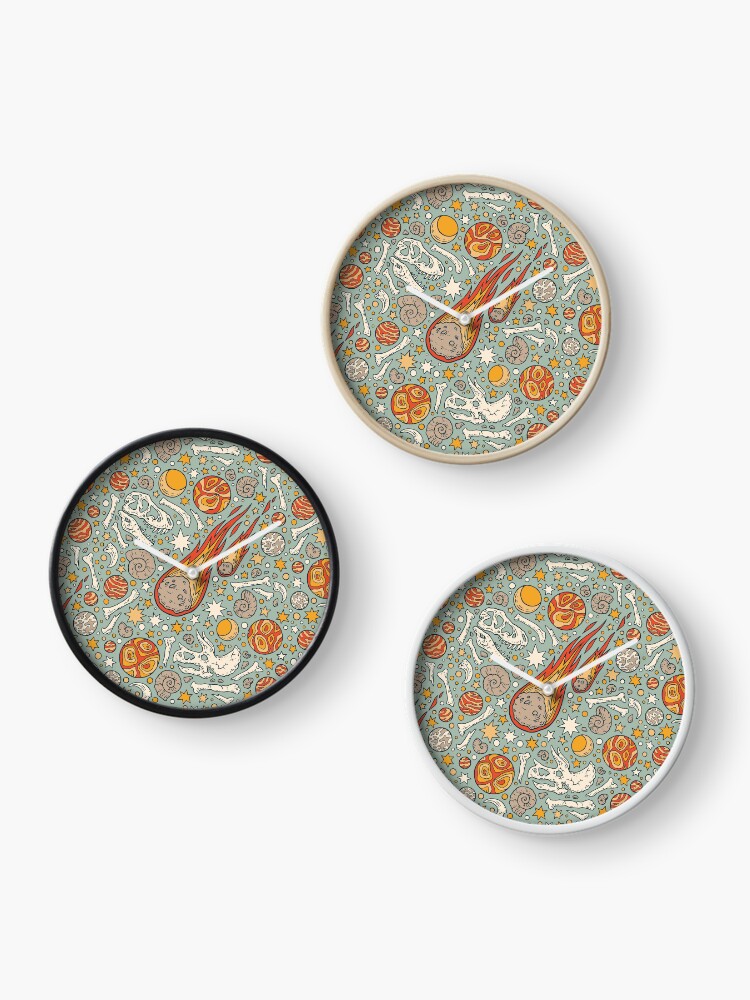 Thumbnail 3 of 4, Clock, The Asteroid & the Omega | Dinosaur Fossil Space Art designed and sold by OMEGAFAUNA.