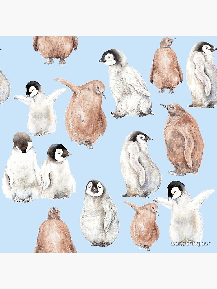 Penguin Baby Chicks Little Blue Emperor Brown Birds Watercolor Greeting Card By Wanderinglaur Redbubble