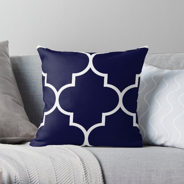 Quatrefoil Large Navy Blue Throw Pillow