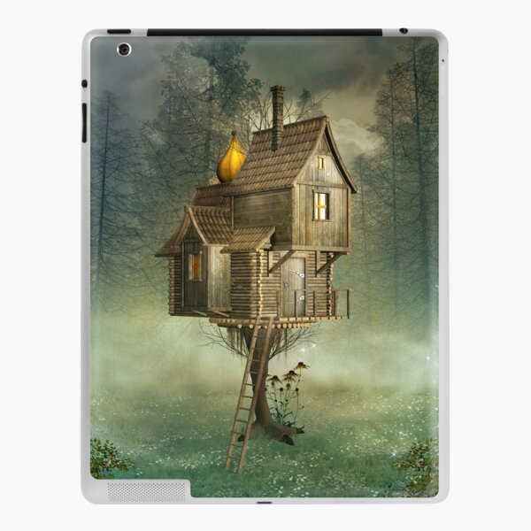 Witch house in a green foggy forest iPad Skin