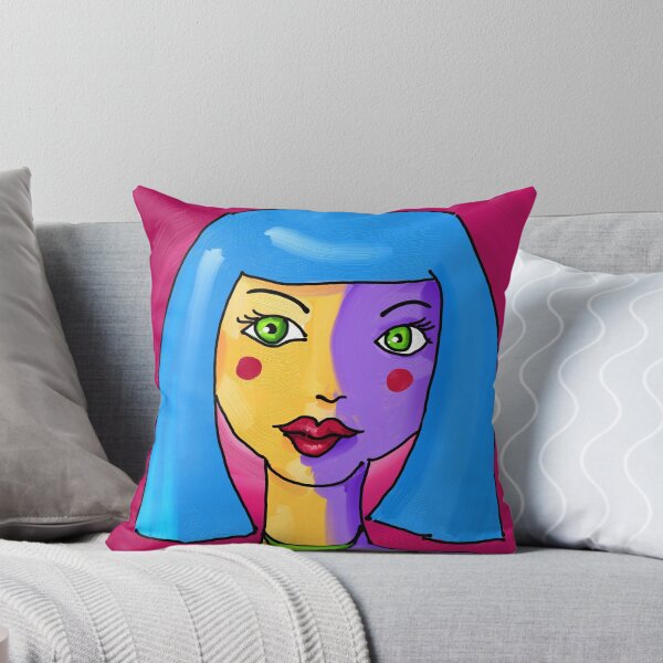 Item preview, Cyan-digitally painted portrait of a woman in a simplified niave style with realistic oil paint texture designed and sold by Tamixes.