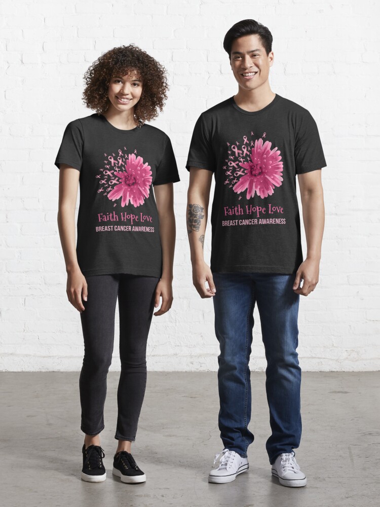 Baskuwish Women's Hope Love Breast Cancer Awareness Flower Pink T-Shirt