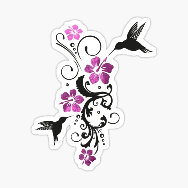 Hummingbirds with hibiscus, floral Sticker