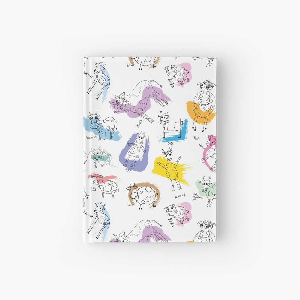 Funny cows line drawing with color splashes Hardcover Journal