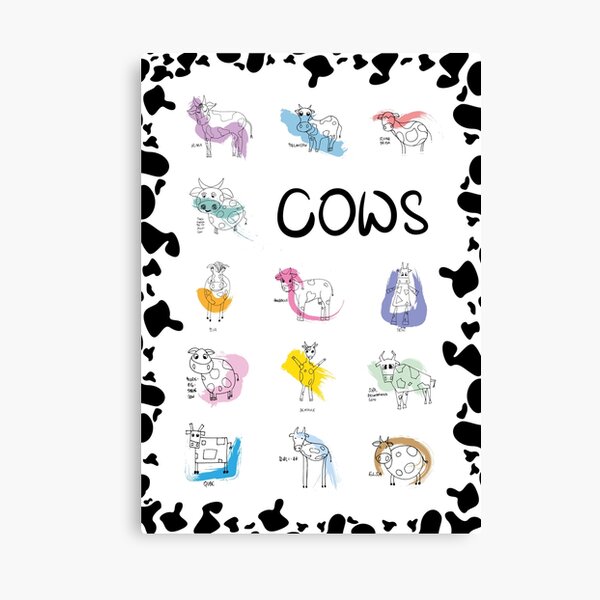 Funny cows line drawing with color splashes Canvas Print