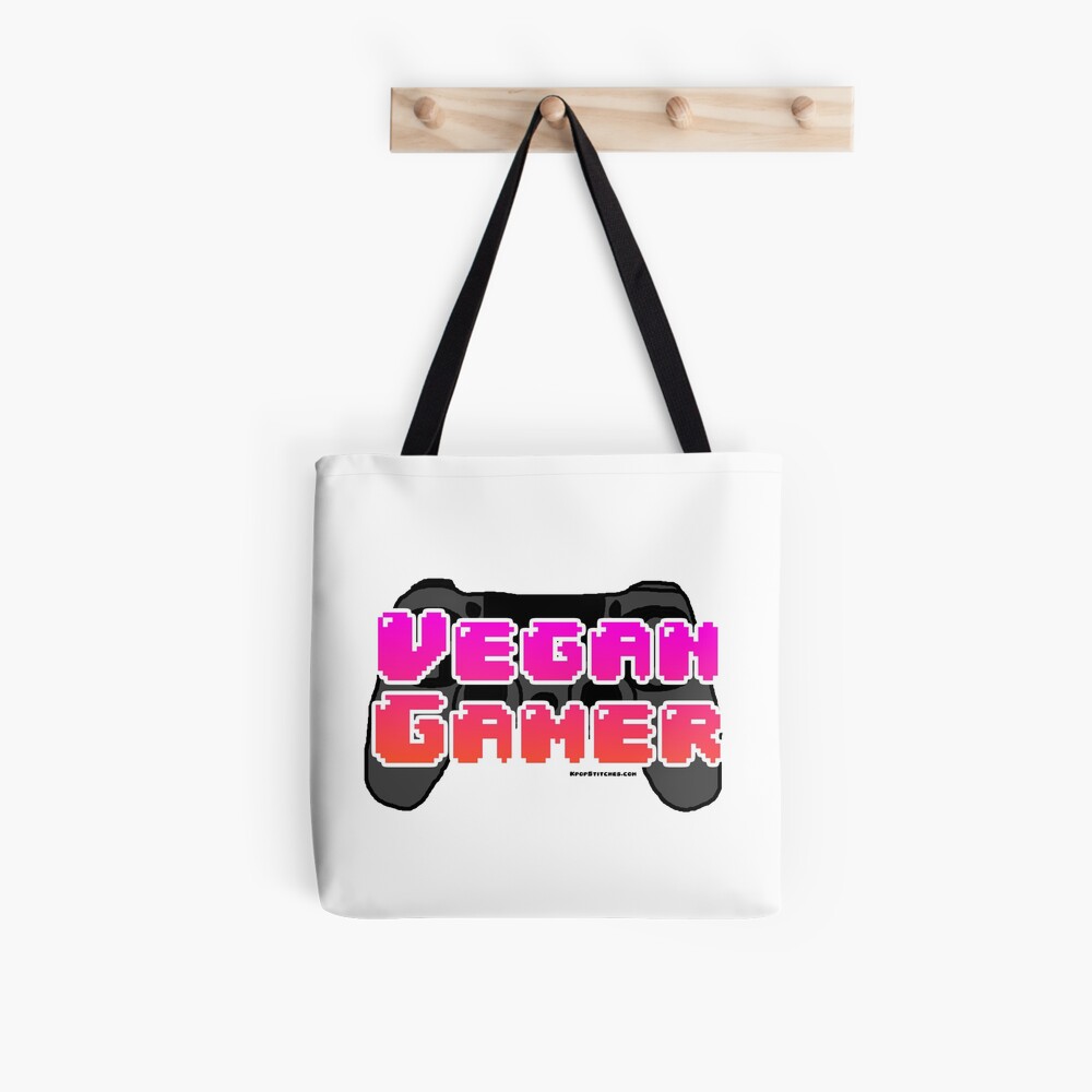 vegan gamer bubble letters pink orange vaporwave retro 80s Tote Bag