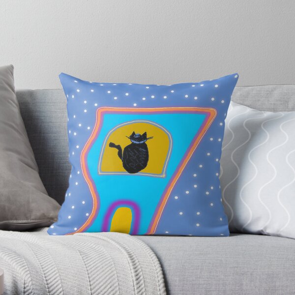 Cat's house under the stars Throw Pillow