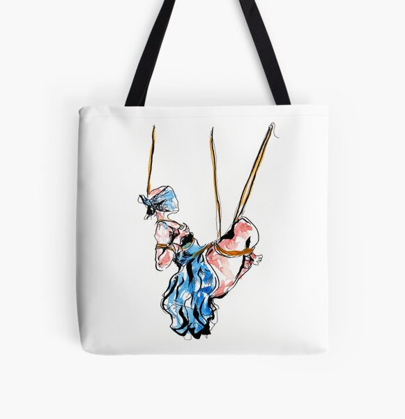 Shibari drawing in blue dress All Over Print Tote Bag