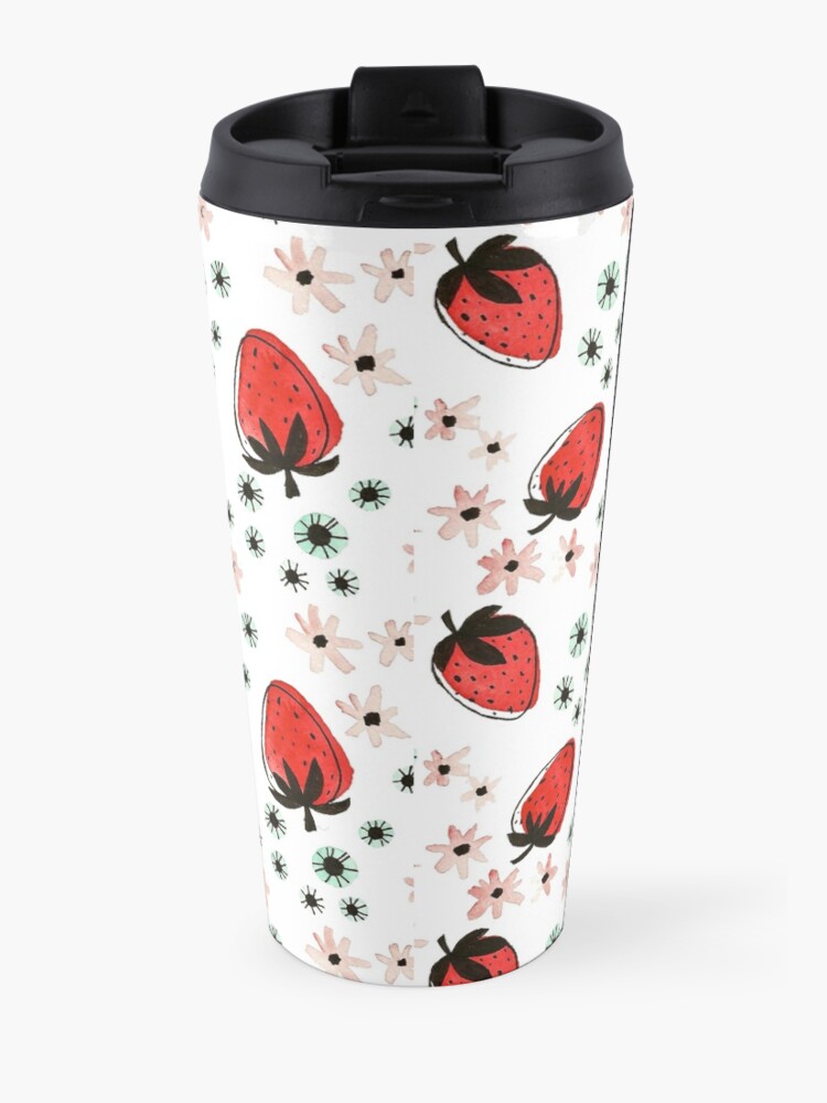 Alternate view of Hand Painted Watercolor Pattern - Strawberry Fields Travel Coffee Mug
