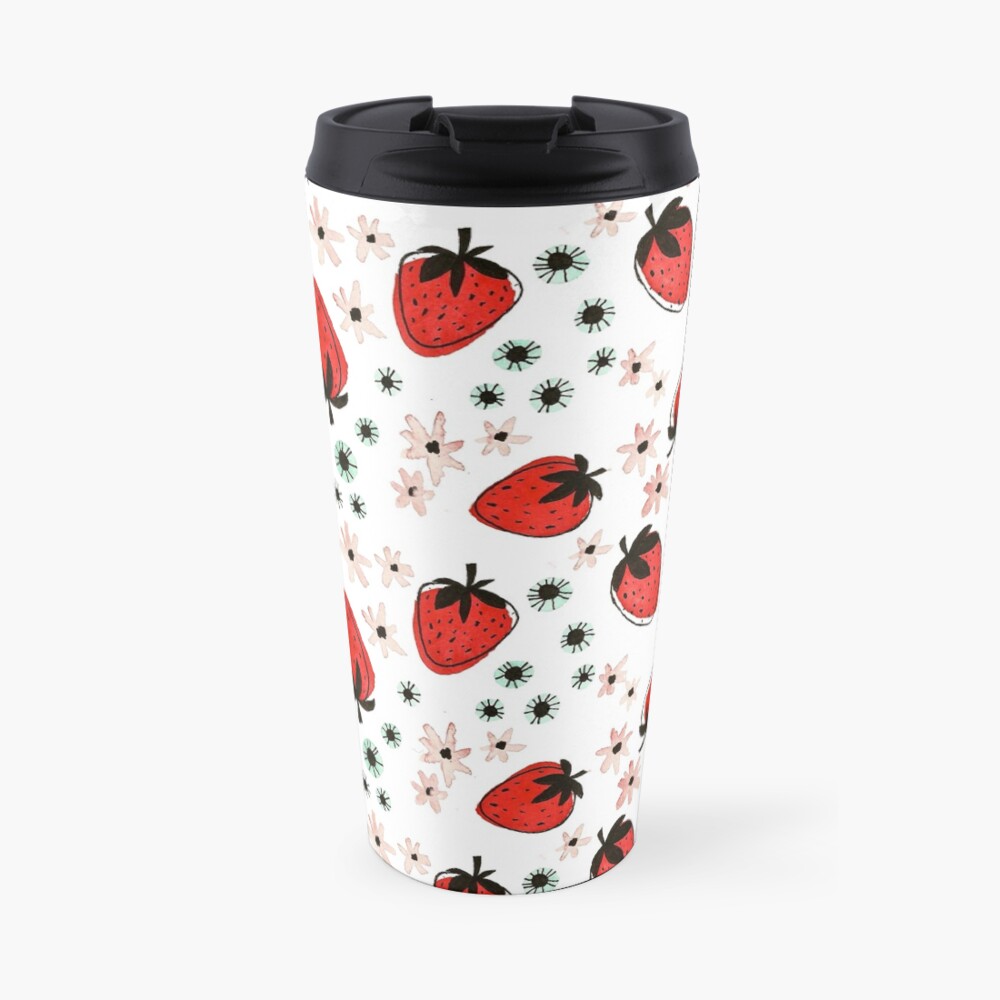 Hand Painted Watercolor Pattern - Strawberry Fields Travel Coffee Mug