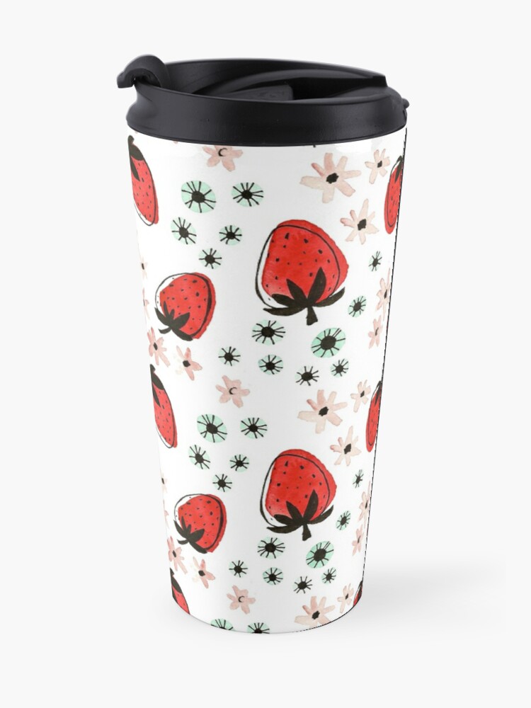 Alternate view of Hand Painted Watercolor Pattern - Strawberry Fields Travel Coffee Mug