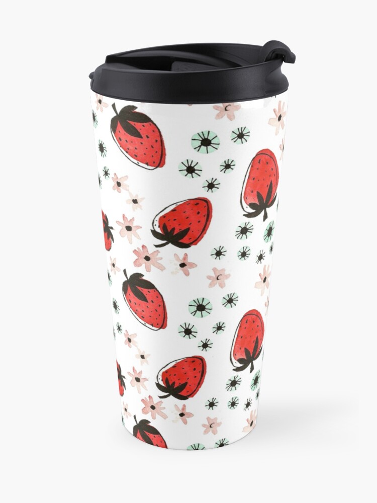 Alternate view of Hand Painted Watercolor Pattern - Strawberry Fields Travel Coffee Mug