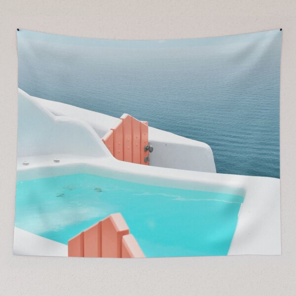 Artikelvorschau, Santorini Pool mit Blick auf das Meer entworfen und verkauft von PrintsProject.