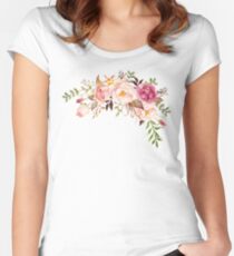 Romantic Watercolor Flower Bouquet Women's Fitted Scoop T-Shirt