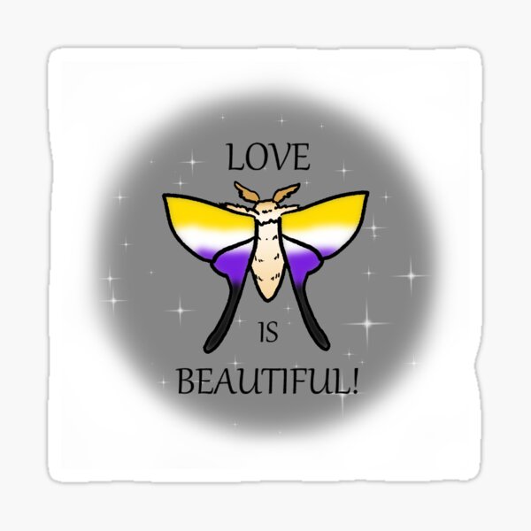 Love is Beautiful Nonbinary pride flag moth Sticker