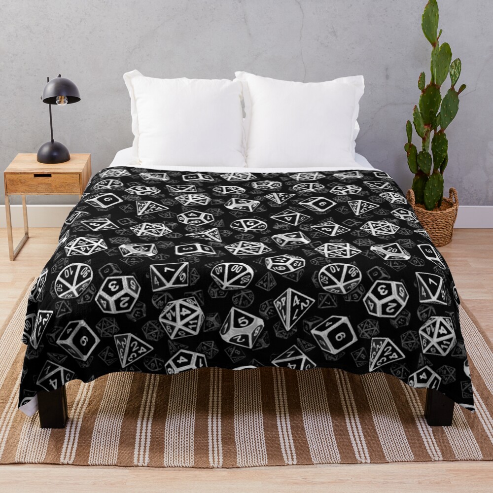 D20 Dice Set Pattern (White) Throw Blanket