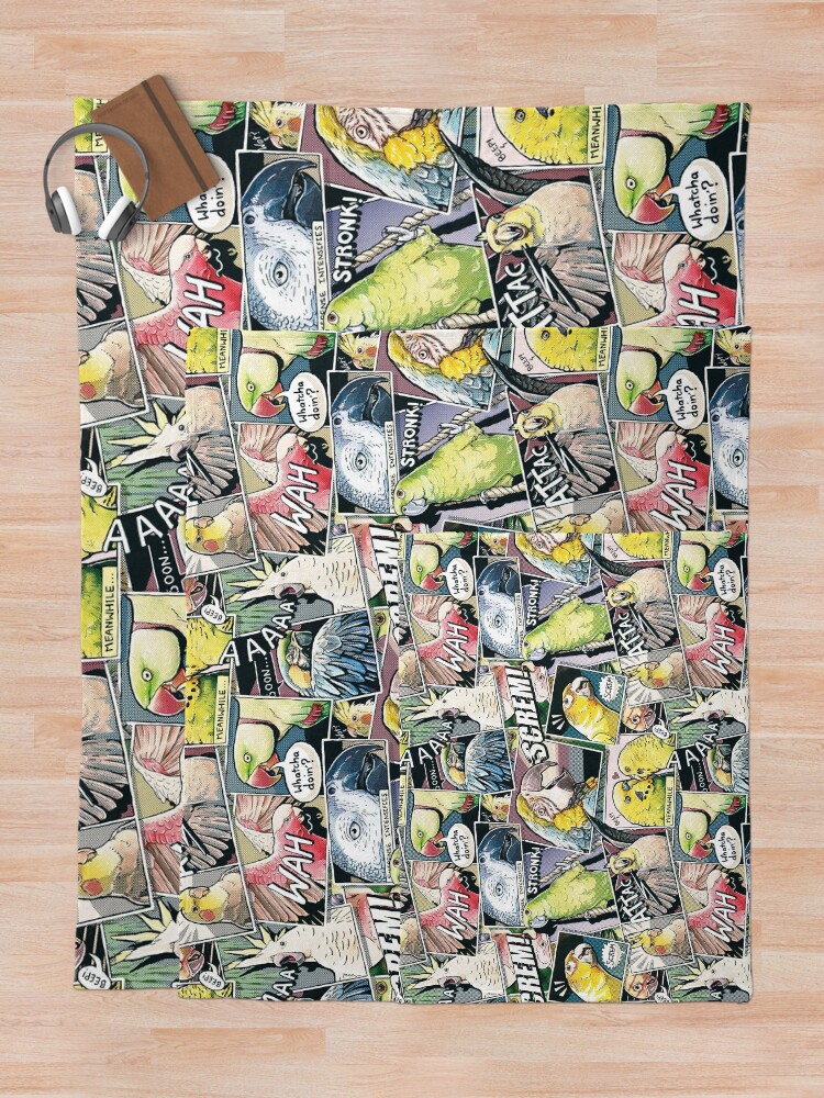 Alternate view of Parrots Comic Style Throw Blanket