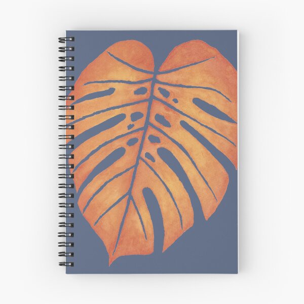 Artikelvorschau, ORANGE MONSTERA-BLATT - Aquarell-tropischer Wedel im Rot u. Im Gelb gegen Schiefer entworfen und verkauft von Susan Prolman.