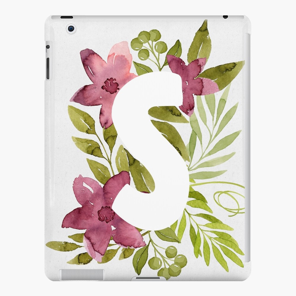 Letter S In Watercolor Flowers And Leaves Floral Monogram IPad Case