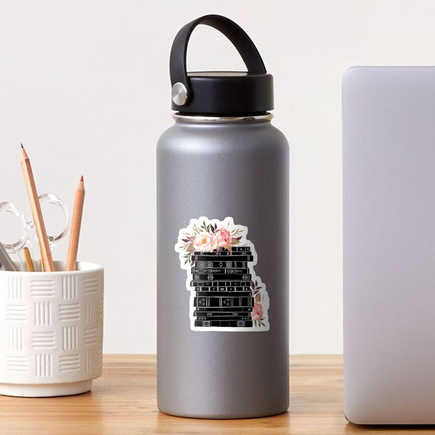 Watercolor flowers and stack of books Sticker