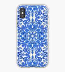 Vinilo o funda para iPhone Cobalt Blue & China White Folk Art Pattern