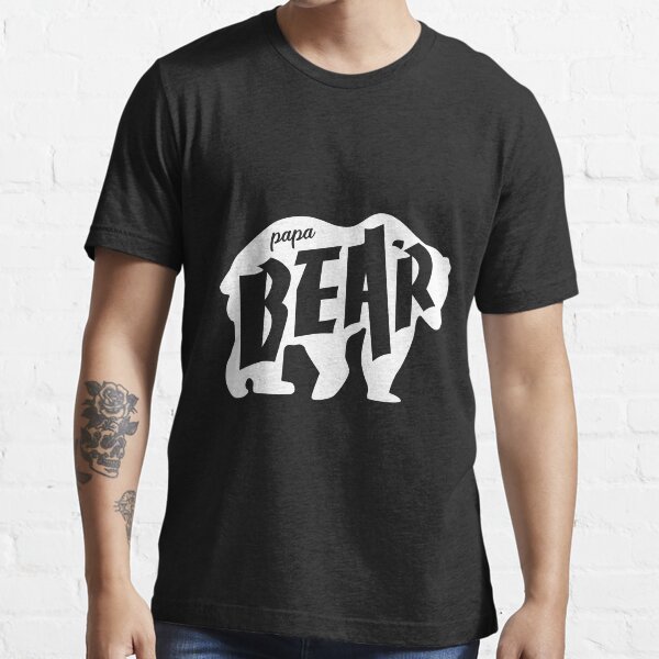 Papa Bear Fathers Day Grizzly Design for Awesome Dads White on Black Essential T-Shirt