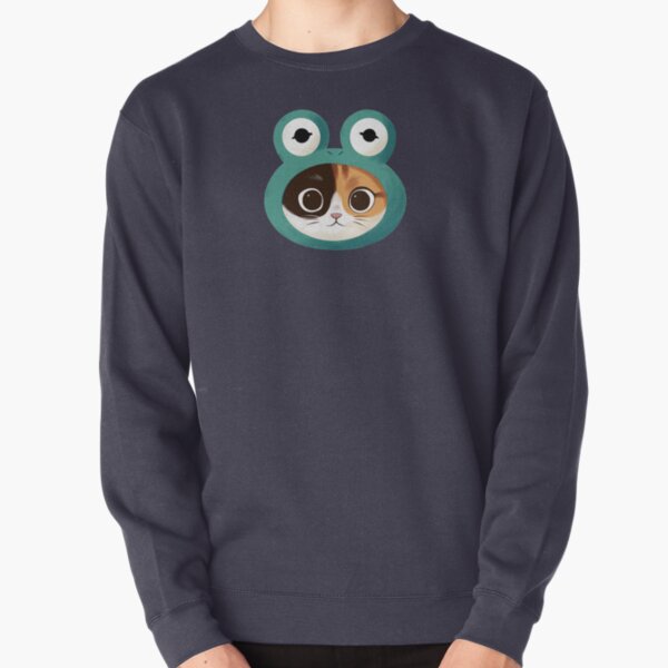 Cat with frog hat Pullover Sweatshirt