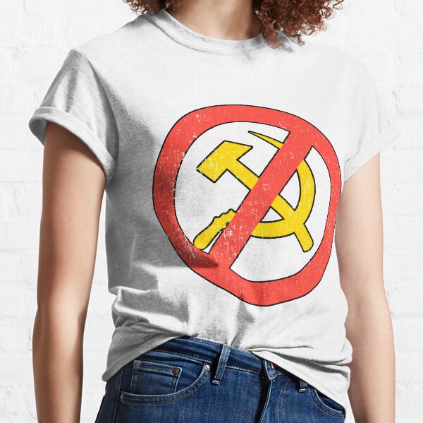 Anti Communist symbol Slogan Hammer and Sickle Russia Black Distressed Classic T-Shirt