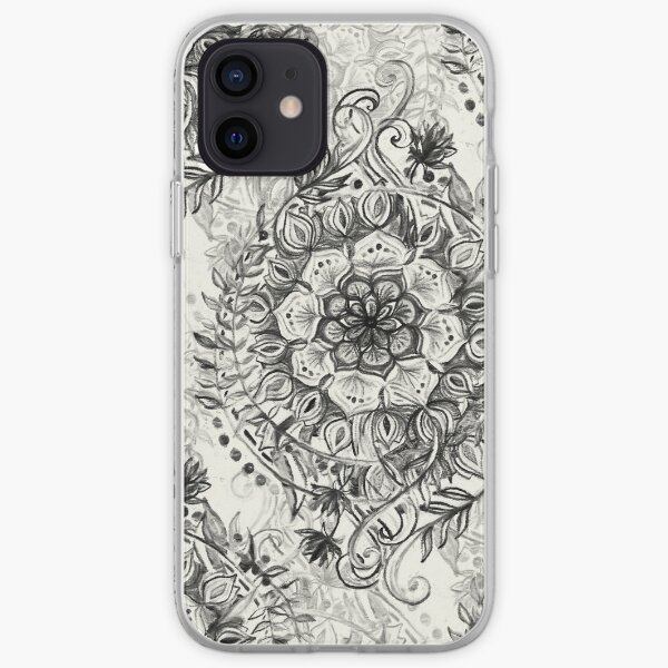 Messy Boho Floral in Charcoal and Cream iPhone Soft Case