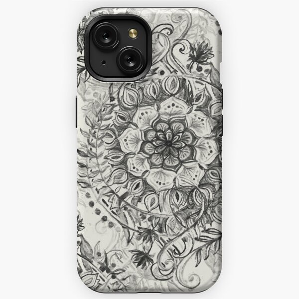 Messy Boho Floral in Charcoal and Cream iPhone Tough Case