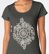 Creme marokkanisches Blumenmuster auf tiefe Indigo-Tinte Premium Rundhals-Shirt