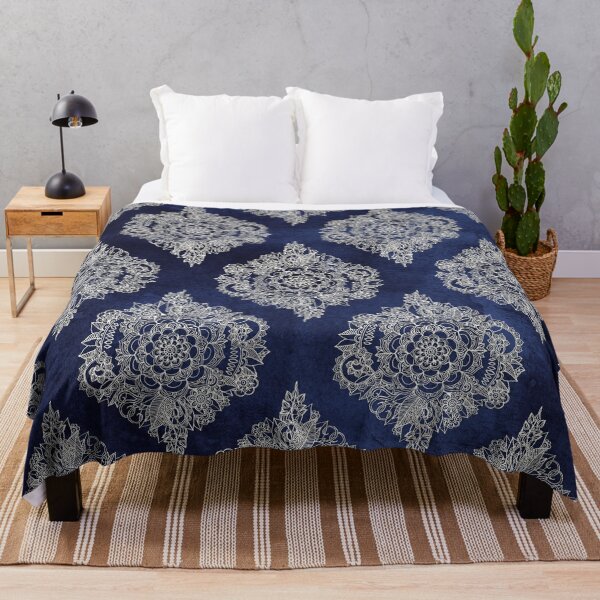 Item preview, Cream Floral Moroccan Pattern on Deep Indigo Ink designed and sold by micklyn.