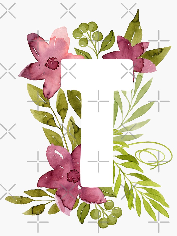 English Alphabet. Letter M. Monogram With Watercolor Floral Design - Pink  Flowers, Grey Leaves. Isolated On White Background. Hand Painting  Illustration. Font For Design, Greeting Cards And Other. Stock Photo,  Picture and