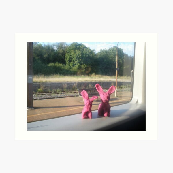 Rabbits on a train Art Print