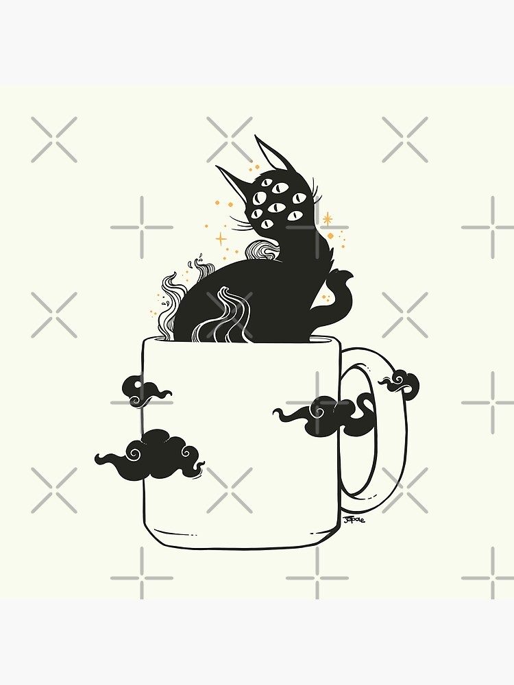 Artwork view, Many Eyed Cat In Coffee Cup With Magic Clouds designed and sold by cellsdividing