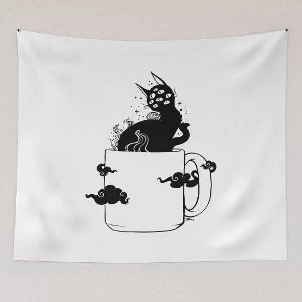 Item preview, Many Eyed Cat In Coffee Cup With Magic Clouds designed and sold by cellsdividing.