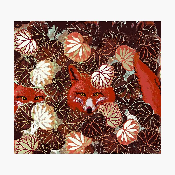 Item preview, RED FOXES AMONG THE BLACK WHITE LEAVES  AND FOLIAGE designed and sold by BulganLumini.