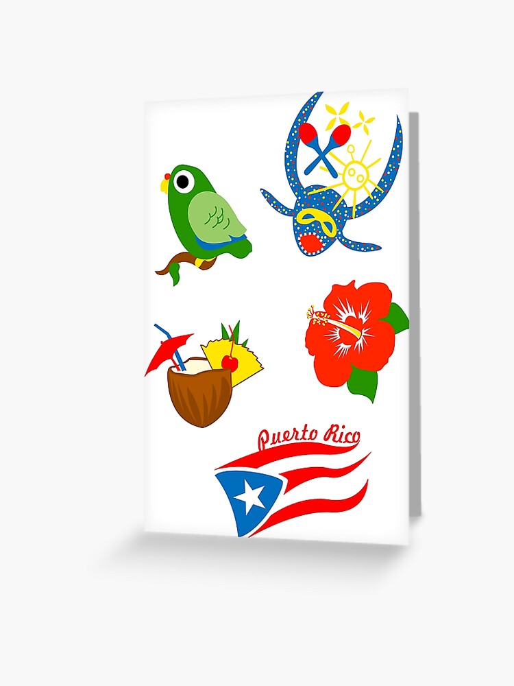 Set Of Stickers Symbols Puerto Rico Flag Pina Colada Parrot Hibiscus Mask Greeting Card By Bydarling Redbubble