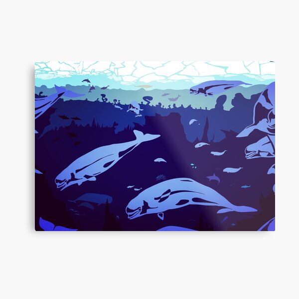 Belugas in the deep blue, special Metal Print