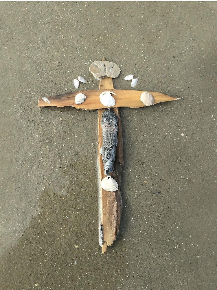 Thumbnail 5 of 5, Graphic T-Shirt, Driftwood cross on beach sand - From ccnow.info designed and sold by sdawsoncc.