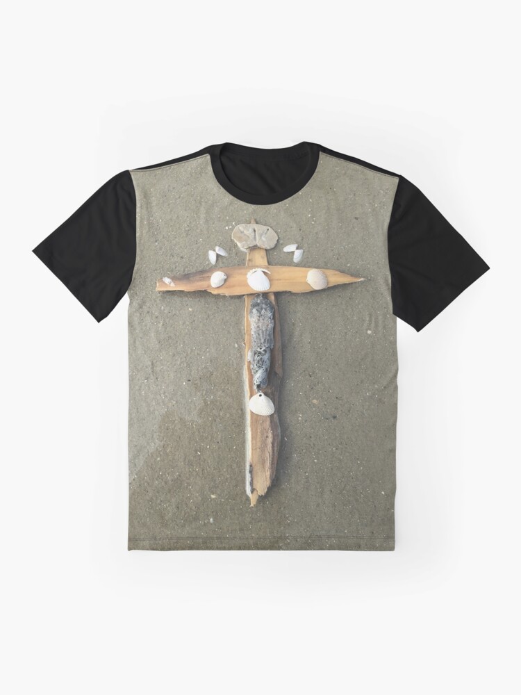 Thumbnail 4 of 5, Graphic T-Shirt, Driftwood cross on beach sand - From ccnow.info designed and sold by sdawsoncc.
