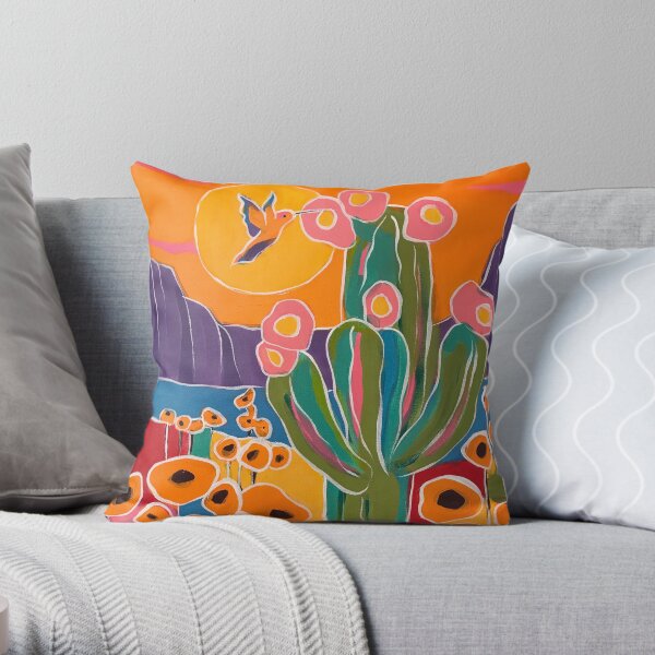 Poppy Hummer Throw Pillow