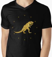 Golden T. Rex Pattern V-Neck T-Shirt