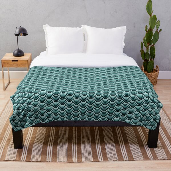 Deep Sea Green Blue Seigaiha Throw Blanket