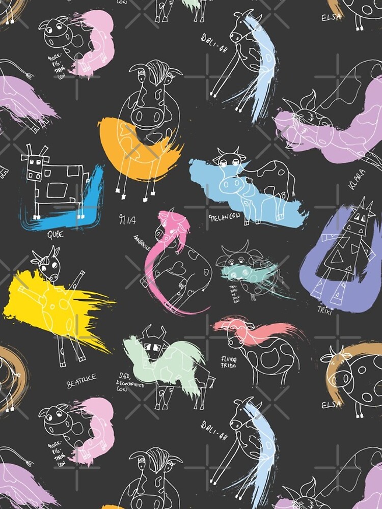 Funny cows line drawing with color splashes dark by nobelbunt